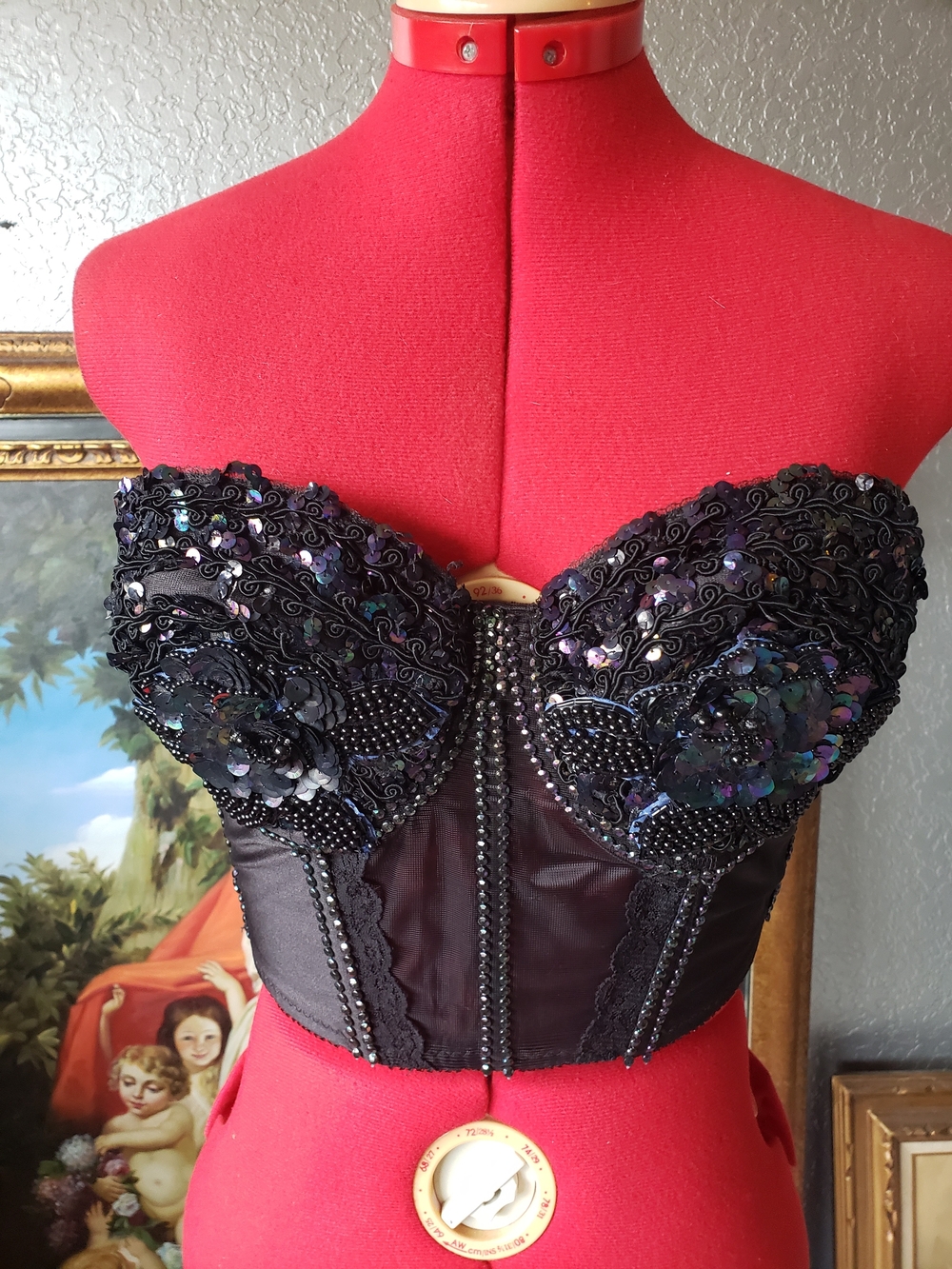 Embellished Black Strapless Sequin Bustier Bandeau